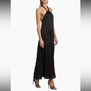 NWT SIMKHAI Ayra Halter Neck Ruched Black Maxi Dress